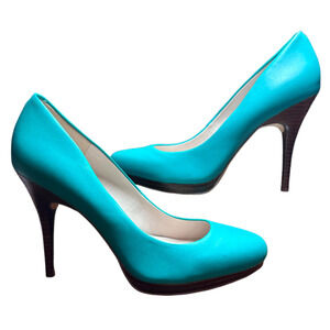Nine West Kristal Teal and Brown Platform Bright Stiletto Pumps Size 8.5M